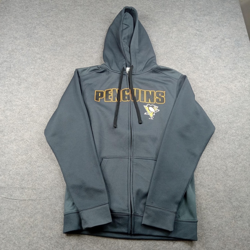 Pittsburgh Penguins Hoodie Mens Small Gray NHL Hockey Full Zip Sweatshirt